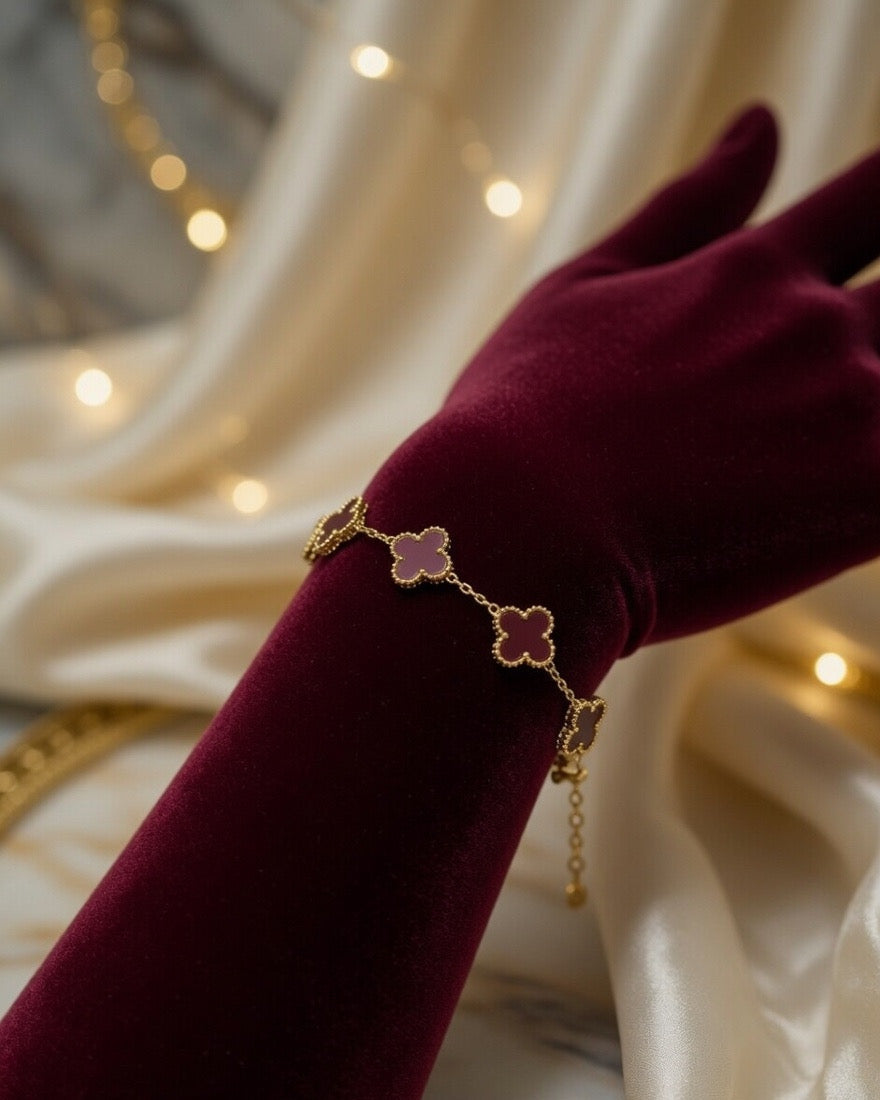 Burgundy Clover Charm Bracelet