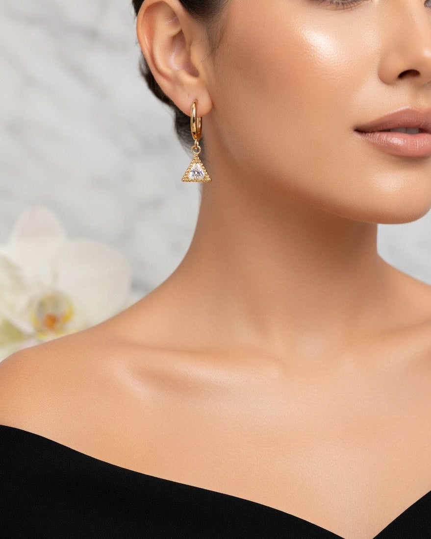 Golden Triangle Charm Huggie Earrings
