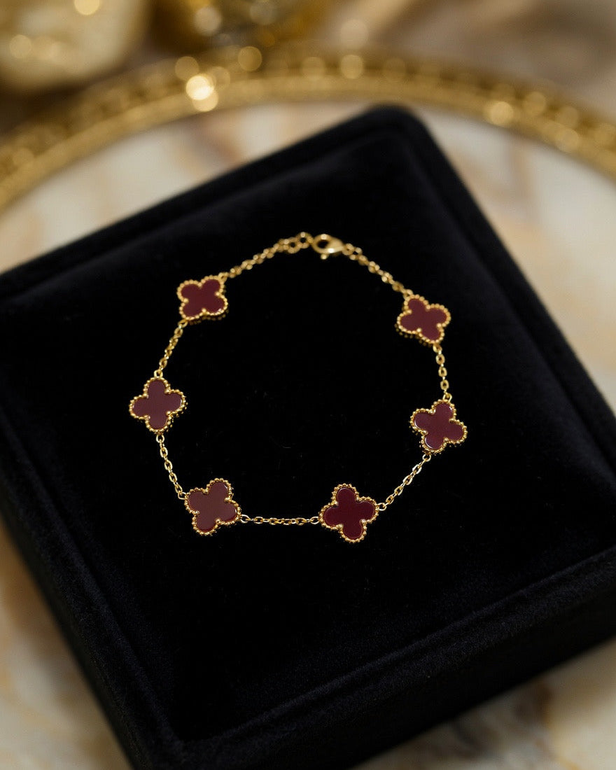 Burgundy Clover Charm Bracelet