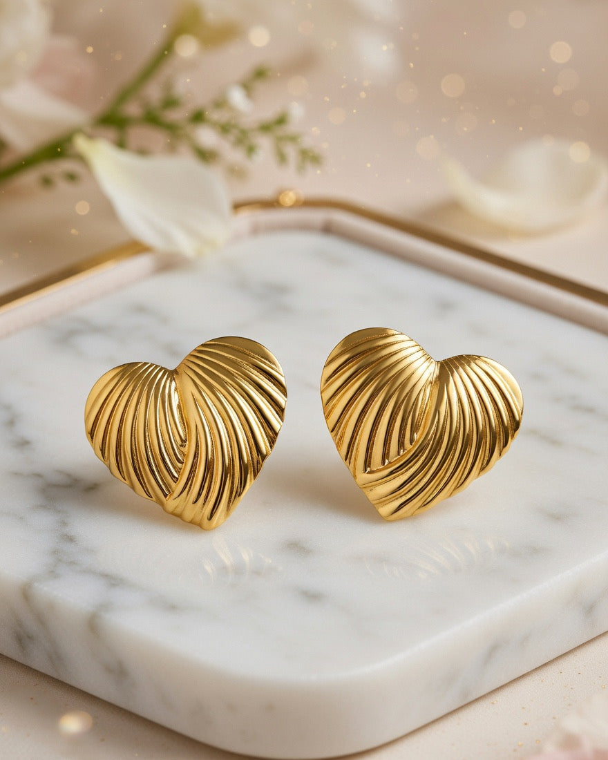 Golden Heart Stud Earrings