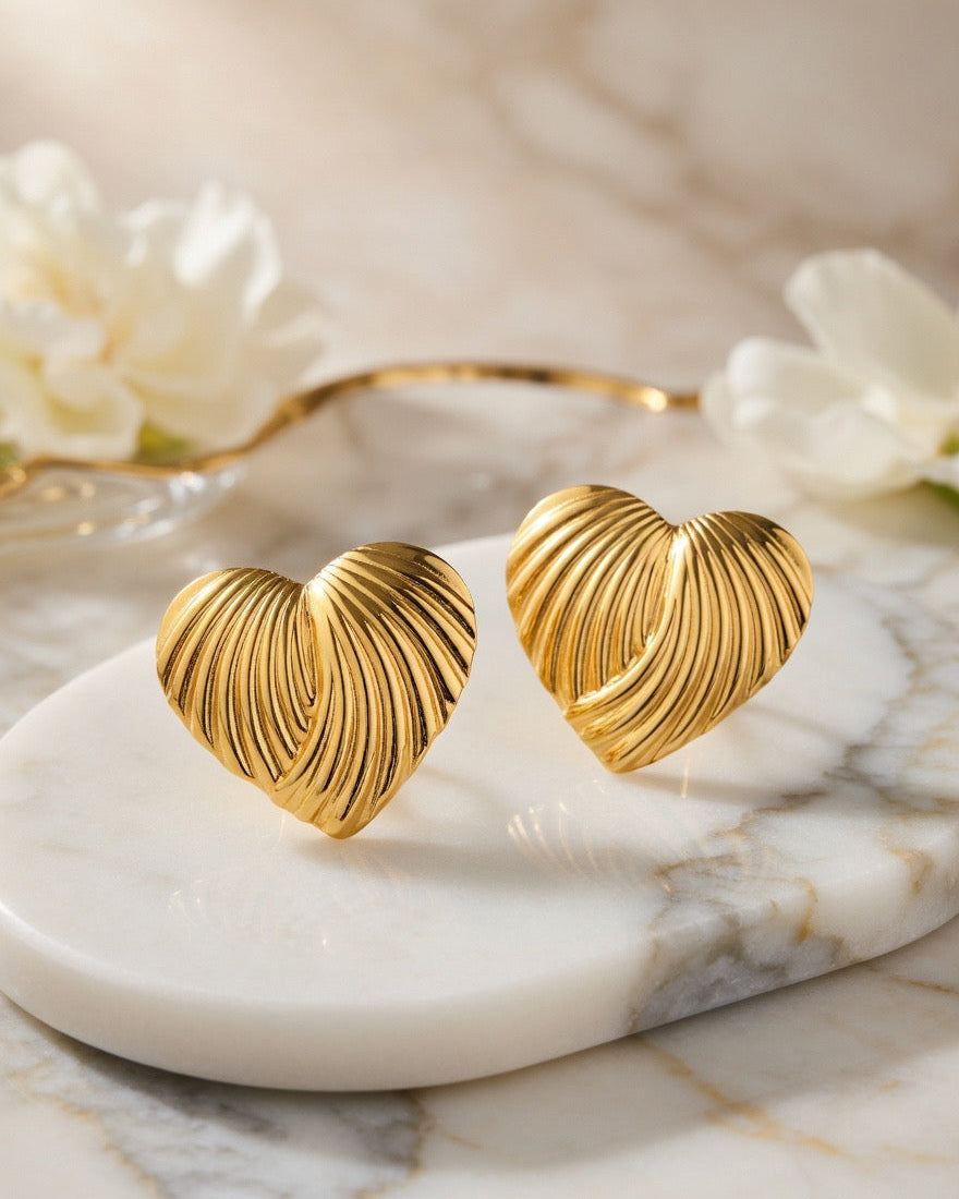 Golden Heart Stud Earrings