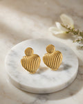 Golden Ribbed Heart Stud Earrings