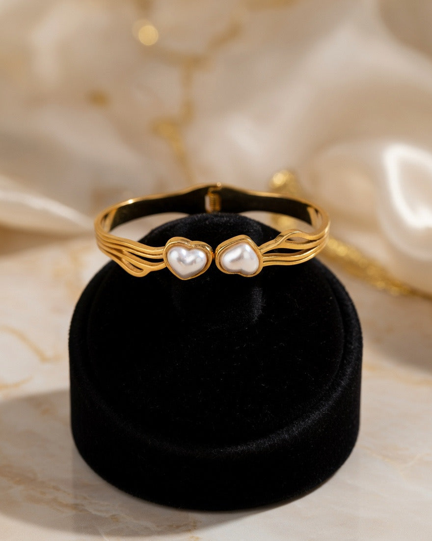 Double Heart Pearl Adjustable Bracelet