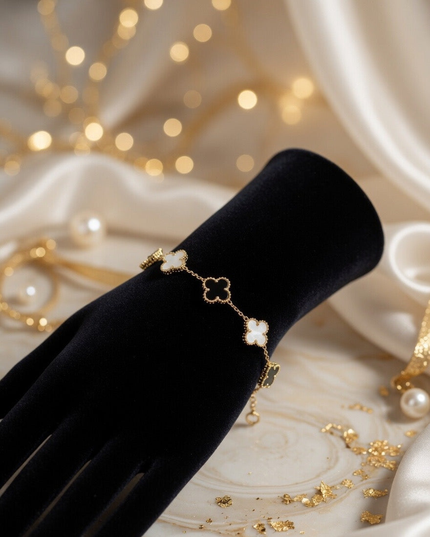 Black & White Clover Stack Bracelet