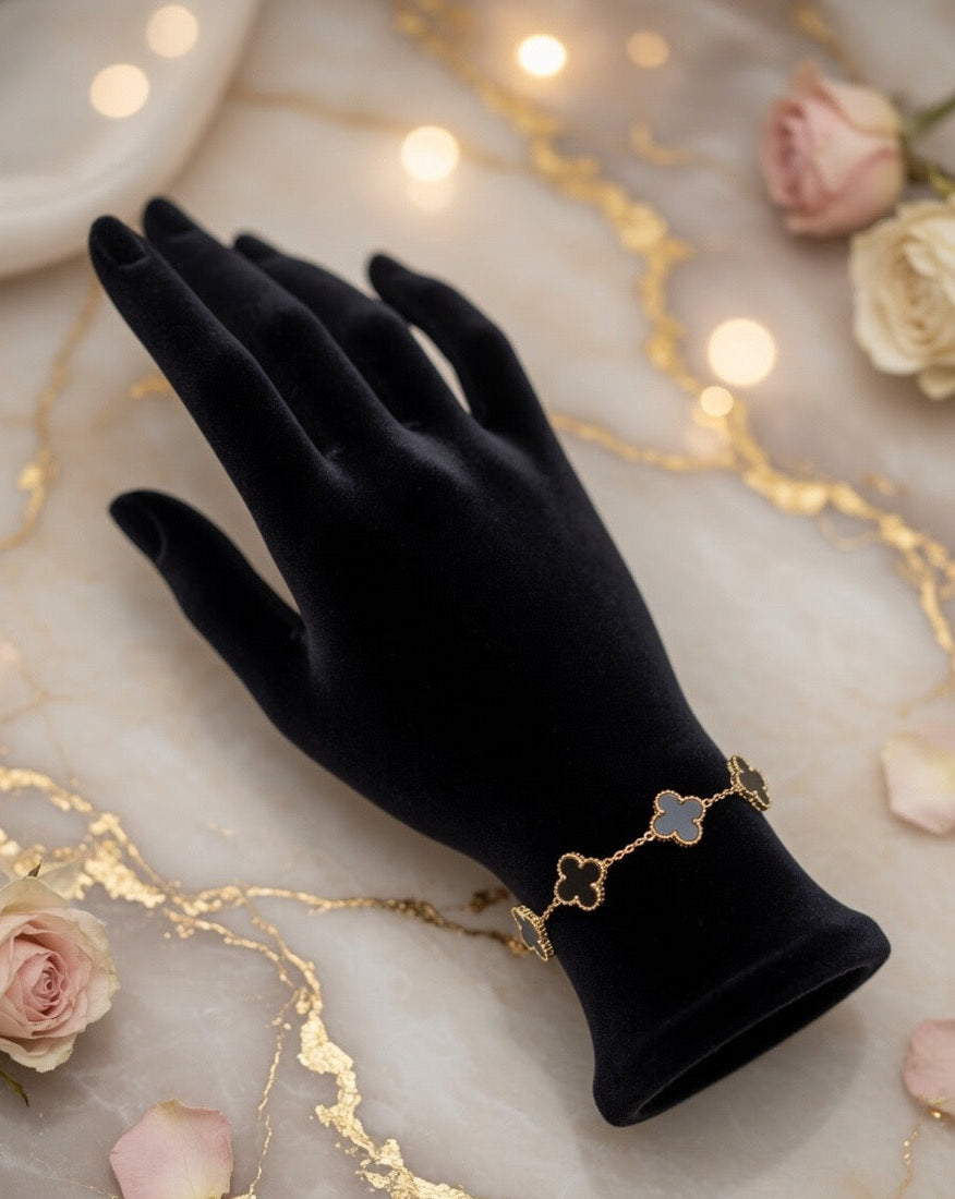 Elegant Black Clover Charm Bracelet