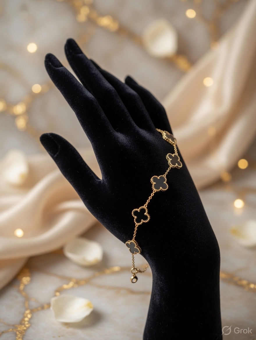 Elegant Black Clover Charm Bracelet
