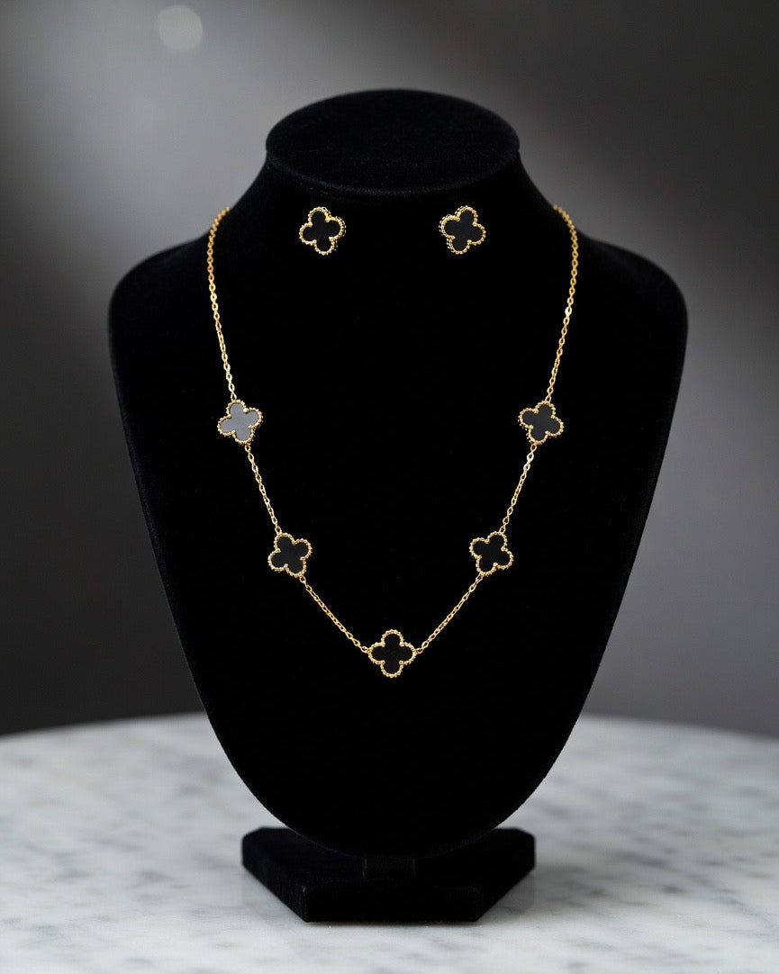 Elegant Clover Motif  Station Necklace