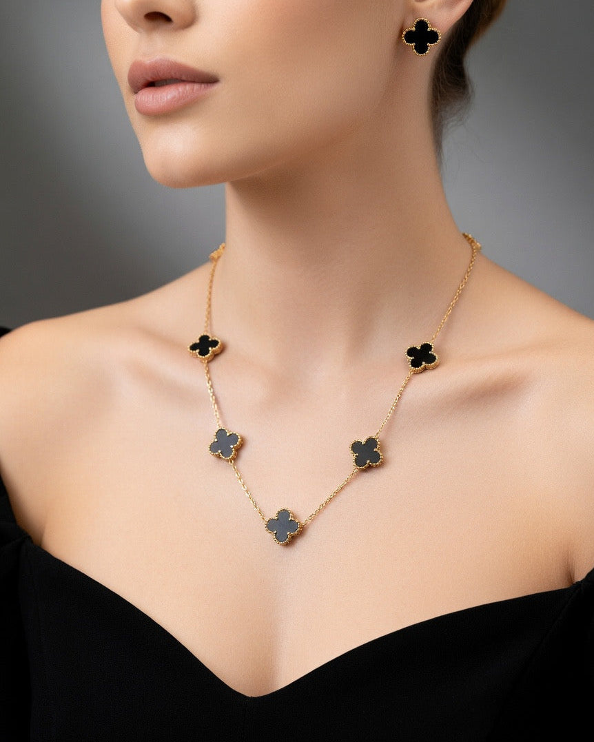 Elegant Clover Motif  Station Necklace