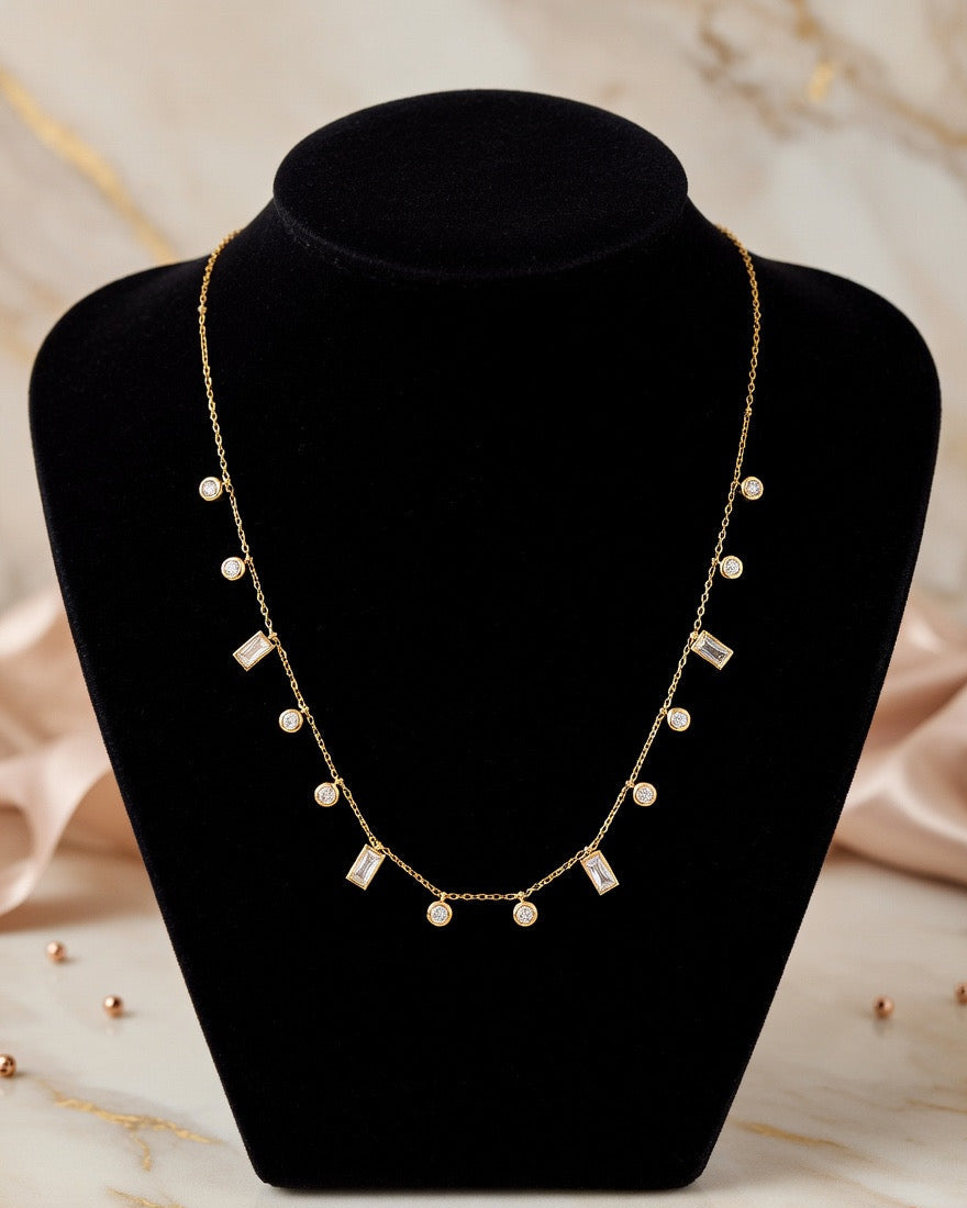 Luxurious Dangle White Stone Charm Necklace