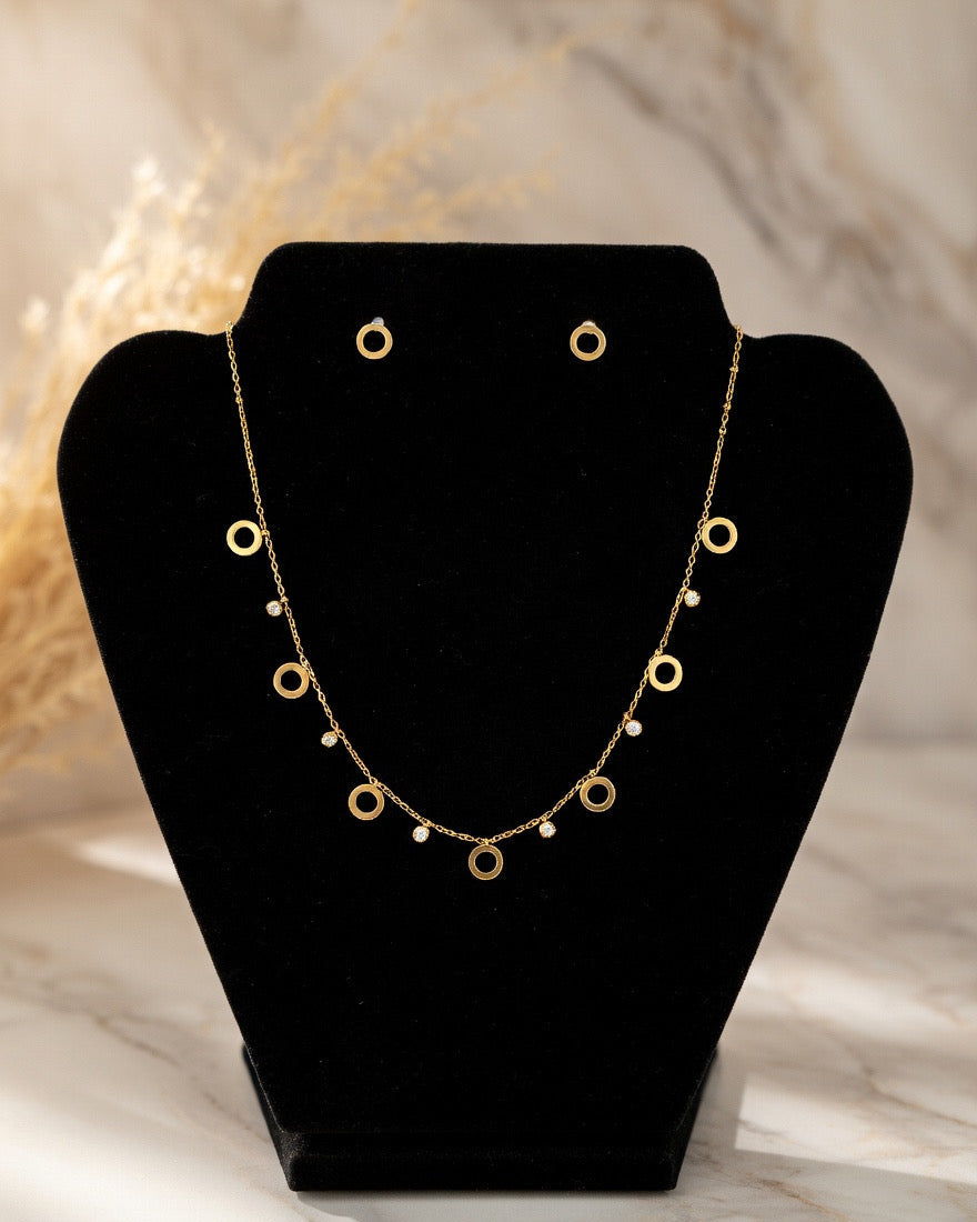 Elegant Gold Plated Circle Charm Necklace Set