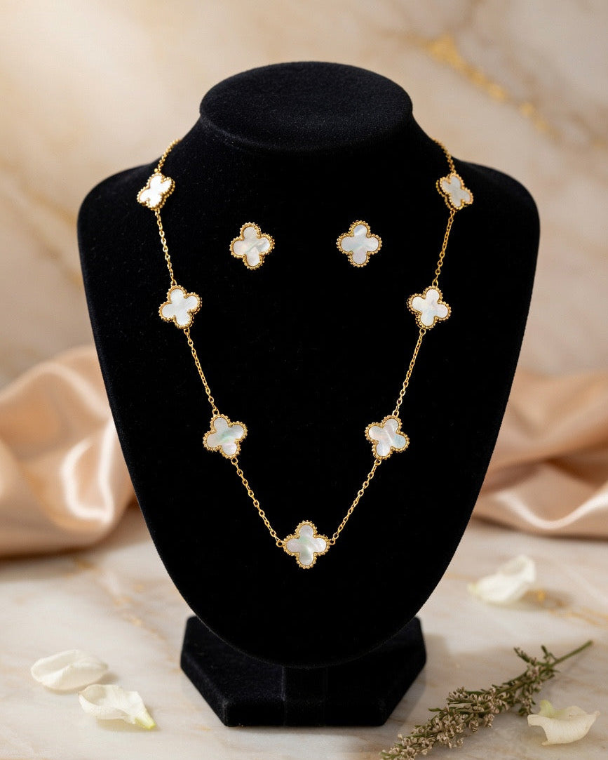 Elegant Clover Motif  Station Necklace