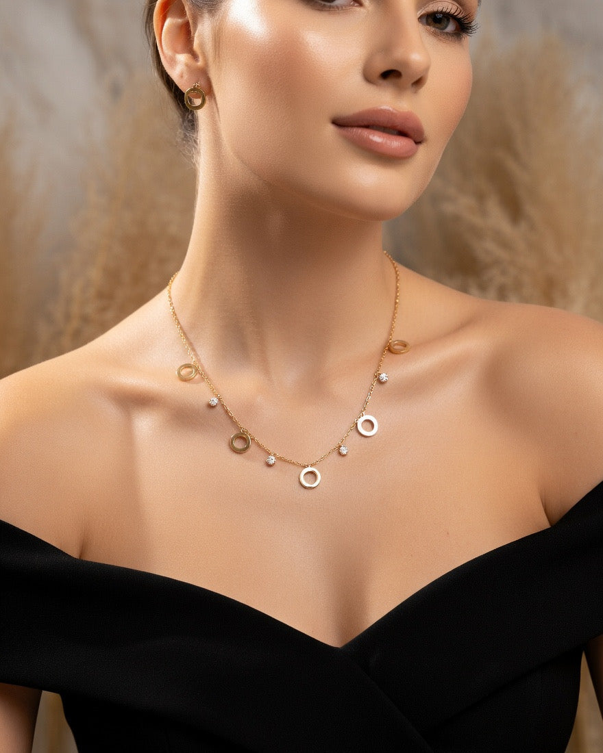 Elegant Gold Plated Circle Charm Necklace Set